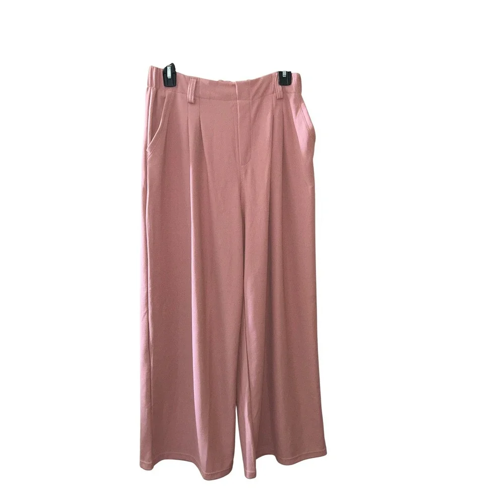 Halara Waffle Knit‎ High Waisted Wide Leg Pleated Pants Dusty Rose Pink Medium P